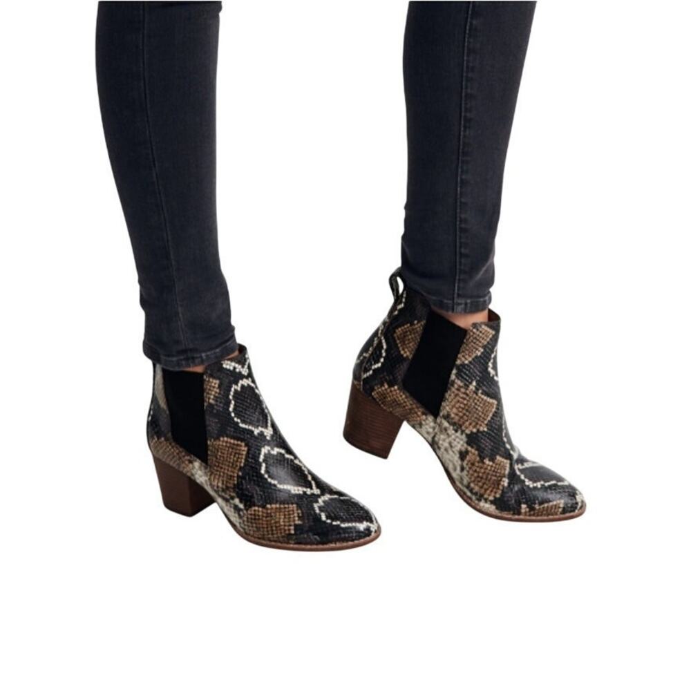 Madewell The Regan Ankle Boot US 5 NEW Snake Embossed Leather Block Heel